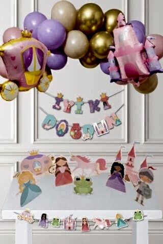 Prenses Tema Doğum Günü Lüks Set Balon Zinciri ve Masa Süsleri Seti - Set219