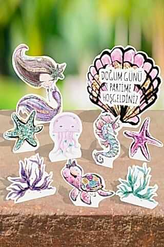 Deniz Kızı Konsept Doğum Günü Ayaklı Pano Seti Masa Üstü