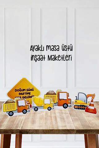 İnşaat Konsept Doğum Günü Ayaklı Pano Seti Doğum Günü Masa Üstü Panolar