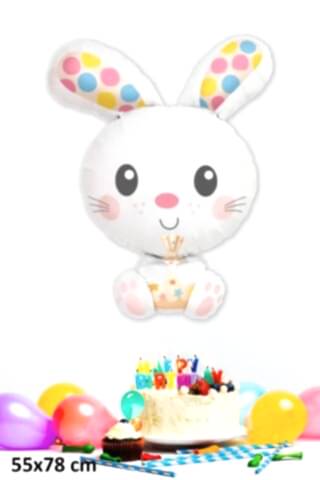Beyaz Tavşan Folyo Balon Renkli Kulaklı Tavşan Balon