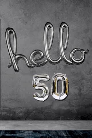 50 Yaş Doğum Günü Balonları - Hello 50 El Yazısı Gümüş Renk Folyo Balon