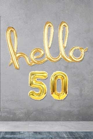 50 Yaş Doğum Günü Balonları - Hello 50 El Yazısı Gold Renk Folyo Balon