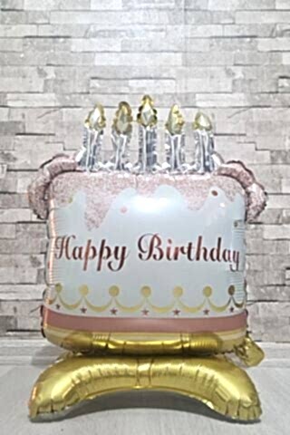 Ayaklı Doğum Günü Pastası Folyo Balon Mumlu Happy Birthday Pasta Balon