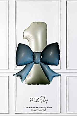 Mavi Fiyonk Balonlu Krem Yaş Balonlu Doğum Günü Balon Seti