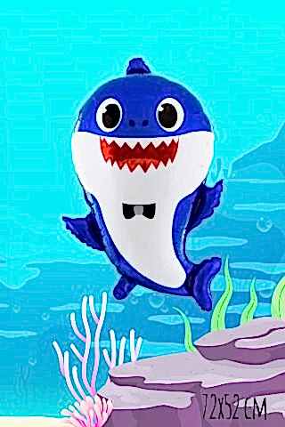Baby Shark Folyo Balon Mavi Renk Sevimli Köpek Balığı Balon