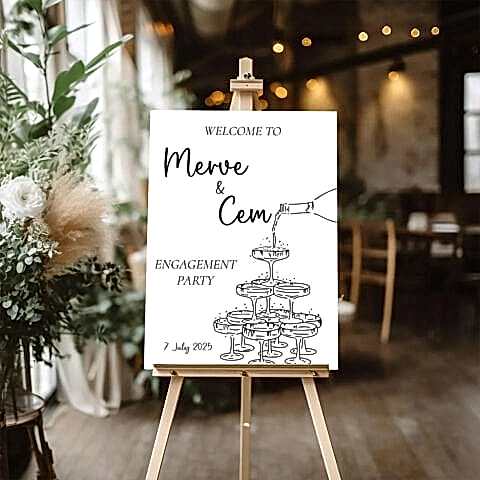 Kadehli Party Konsept Karşılama Panosu