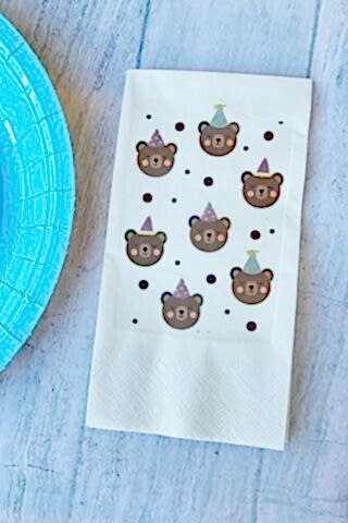 Retro Ayı Desen Konsept Baskılı Doğum Günü Peçetesi 20li