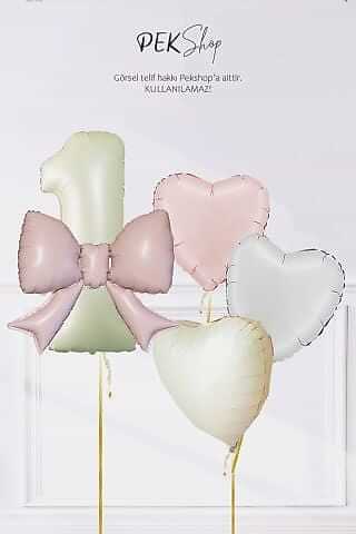 Kız Doğum Günü Pembe Fiyonk Tema Yaş ve Kalp Balonlu Doğum Günü Balon Seti