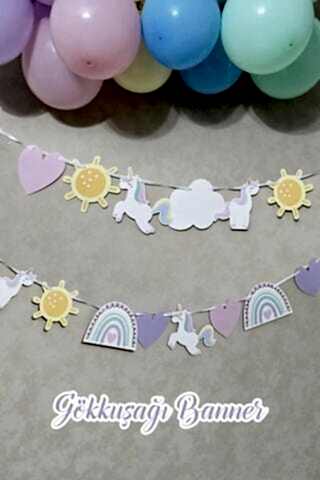 Gökkuşağı Tema Banner Gökkuşağı Unicorn Temalı Doğum Günü Süsleri