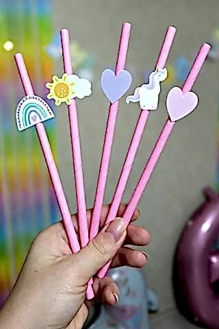 Gökkuşağı Unicorn Tema Pipet Süsleri 10lu Unicorn Konsept Lüks Pipet Paketi