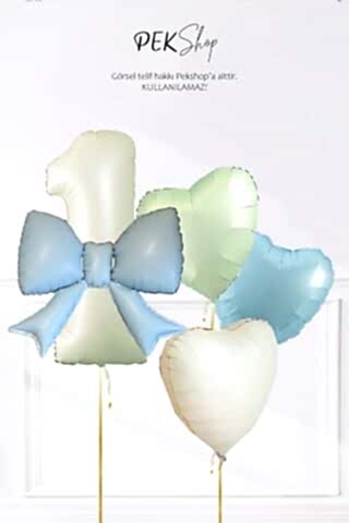 Mavi Fiyonk Yaş Balonu 3 Kalp Balonlu Doğum Günü Balon Seti Set224