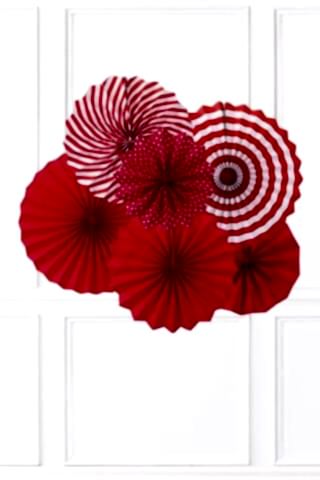 Kırmızı Beyaz Yelpaze Süs Seti 6lı Fan Duvar Süsü