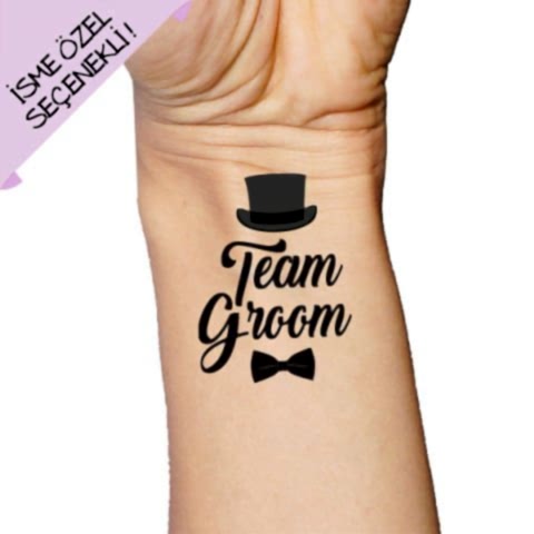 Şapkalı Team Groom İsme Özel Dövme