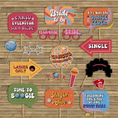 Retro Disko Bekarlığa Veda Konuşma Balonları Seti