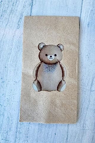 Retro Sevimli Ayı Baskılı Kraft Peçete Ayı Tema Peçete - Kraft Peçete 12li Paket