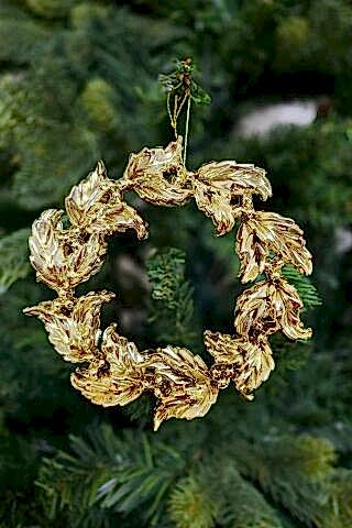 Gold Çelenk Yılbaşı Ağaç Süsü Yaprak Çelengi Yılbaşı Ağacı Süsü