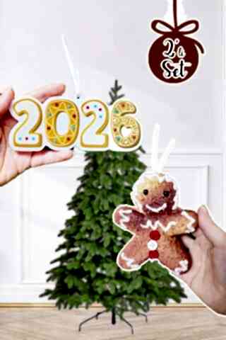 Yılbaşı Ağaç Süsleme Seti Gerçekçi Kurabiye Adam ve 2026 Kurabiye Yılbaşı Ağaç Süsü 2li Set