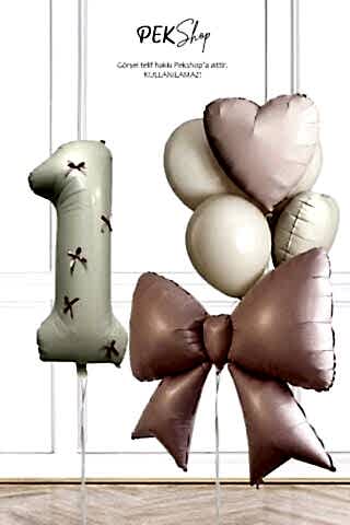 Pembe Fiyonk Kurdele Süslü Yaş Balonlu Fiyonk Tema Doğum Günü Balon Seti