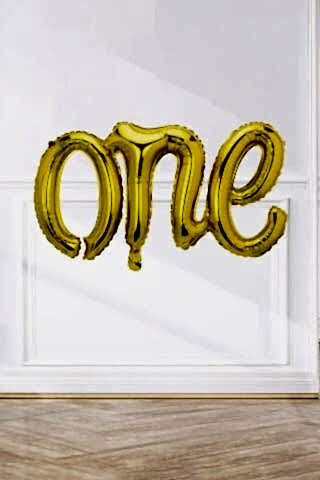 One Folyo Balon GOLD İtalik Birleşik 1 Yaş Balonu 110cm