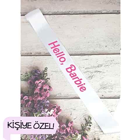 Beyaz Renk Barbie Konsept Kişiye Özel Baskılı Kuşak
