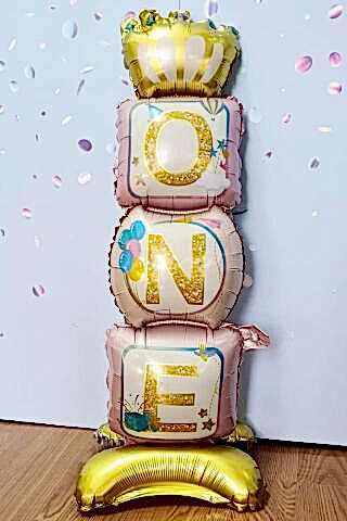Ayaklı One Yazılı PEMBE Renk Folyo Balon 110 cm
