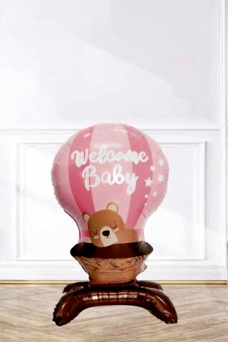 Ayaklı Welcome Baby Pembe Folyo Balon Baby Shower Balonları 90cm