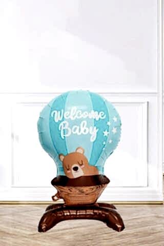 Ayaklı Welcome Baby MAVİ Folyo Balon Baby Shower Balonları 90cm