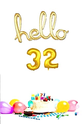 32 Yaş Doğum Günü Balonları - Hello 32 El Yazısı Gold Renk Folyo Balon