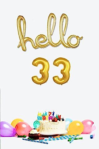 33 Yaş Doğum Günü Balonları - Hello 33 El Yazısı Gold Renk Folyo Balon