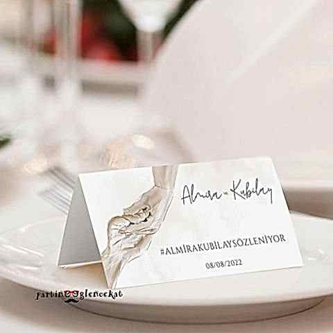 El Ele Aşk Konsept Hashtag / Masa Üstü İsim Kartları