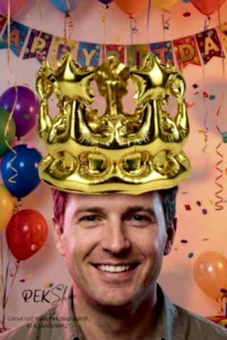 Gold Takılabilir Kral Tacı Şeklinde Folyo Balon Kafaya Takılabilir Boyut Ayarlı