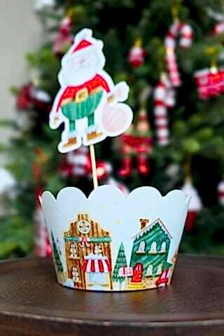 Yılbaşı Konsepti Yılbaşı Evleri Cupcake Sargısı 10'lu Paket Yılbaşı Sofra Süsleri