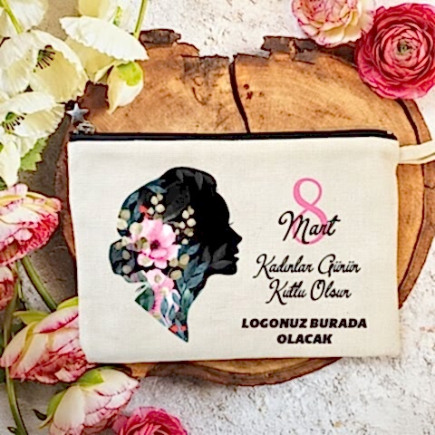 Astarlı Lüx Clutch Çanta Kadın Silüeti 8 Mart Kadınlar Günü Logo Baskılı