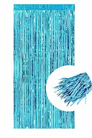 Fon Perde Kapı Perdesi Metalik Açık Mavi Renkli Arka Fon Süs Parti Fonu