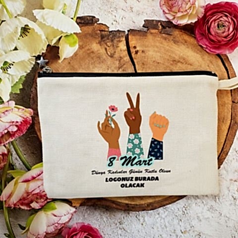 Astarlı Lüx Clutch Çanta 8 Mart Kadınlar Günü Logo Baskılı Girl Power
