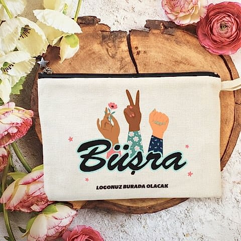 Tek Tek İsimli Astarlı Lüx Clutch Çanta 8 Mart Kadınlar Günü Logo Baskılı Girl Power