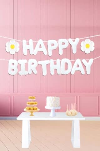 Papatya Tema Beyaz Happy Birthday Balonu ve 2 Adet Mini Papatya Balon Seti