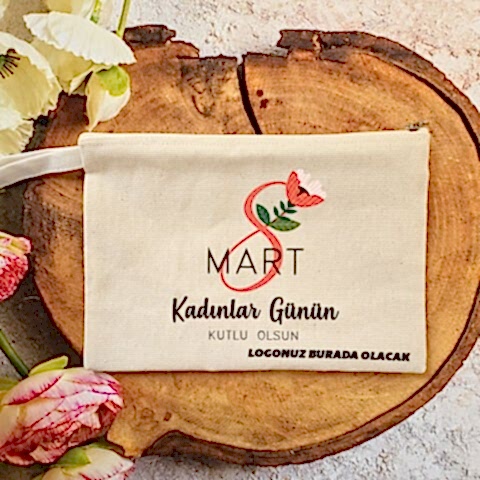 Makyaj Çantası 8 Mart Kadınlar Günü Logo Baskılı Kadınlar Figürlü