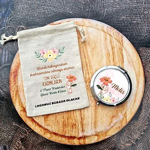 Tek Tek İsimli 8 Mart Kadınlar Günü Hediyesi Metal Ayna Turuncu Çiçekler