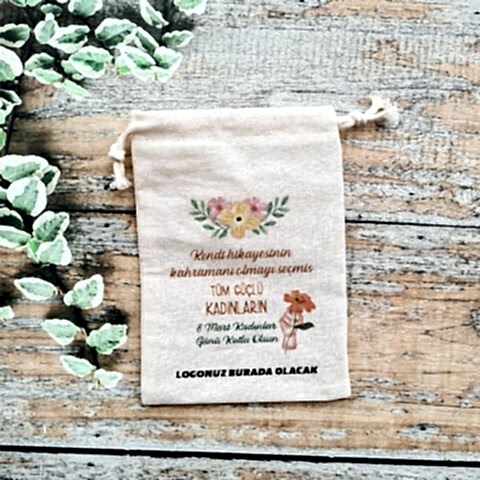 Turuncu Çiçekler 8 Mart Kadınlar Günü Hediye Kesesi Şirket Logolu