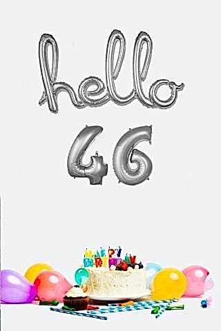 46 Yaş Doğum Günü Balonları - Hello 46 El Yazısı Gümüş Renk Folyo Balon