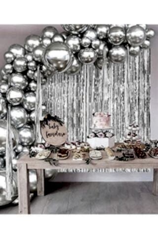 Metalize Fon Perde Kapı Perdesi Gümüş Arka Fon Süs