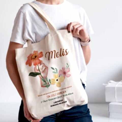 Turuncu Çiçekler 8 Mart Hediyesi Kol Çantası