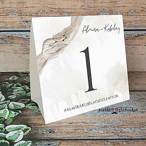 El Ele Aşk Konsept Masa Numara Kartı