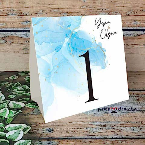 Mavi Gold Konsept Masa Numara Kartı