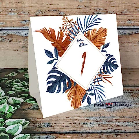 Lacivert Kahve Konsept Masa Numara Kartı