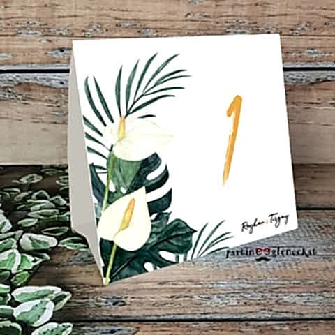 Monstera Zambak Konsept Masa Numara Kartı