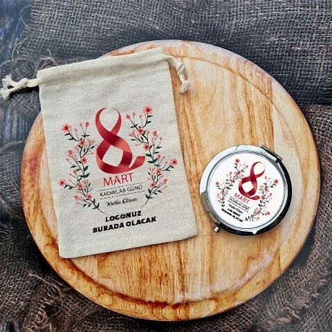 8 Mart Kadınlar Günü Hediyesi Ayna Firma Logolu Kırmızı Çiçekler