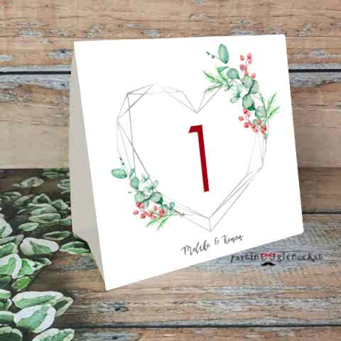 Okaliptus Kırmızı Çiçekler Konsept Masa Numara Kartı