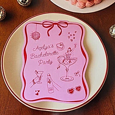 İsme Özel Fiyonk Kırmızı Pembe Bekarlığa Veda Kartları